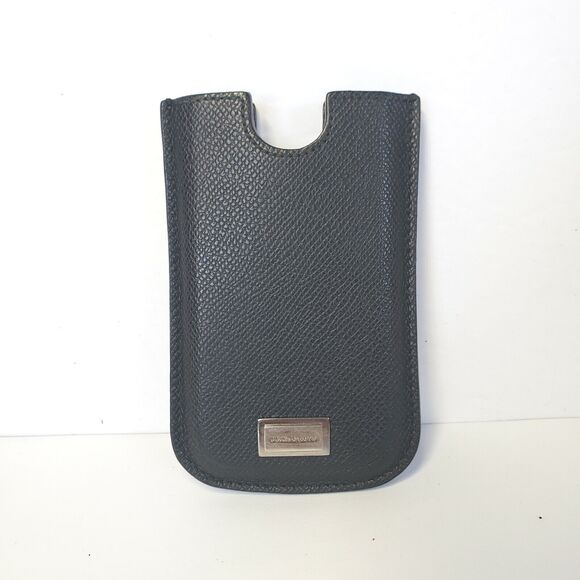Dolce & Gabbana Phone Case Mini Small Bag Pouch 4x3" Leather Logo Black Dust Bag - Picture 1 of 6